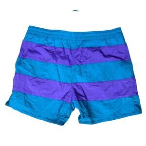 Vintage 90s Mens Sz M Athletic Works Striped Swim Trunks Lined Aqua & Purple